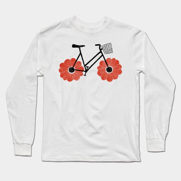 Flowered Powered Bike Red Anemone Long Sleeve T-Shirt by Anda